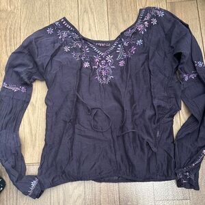Lucky Brand Dark Purple Embroidered Blouse